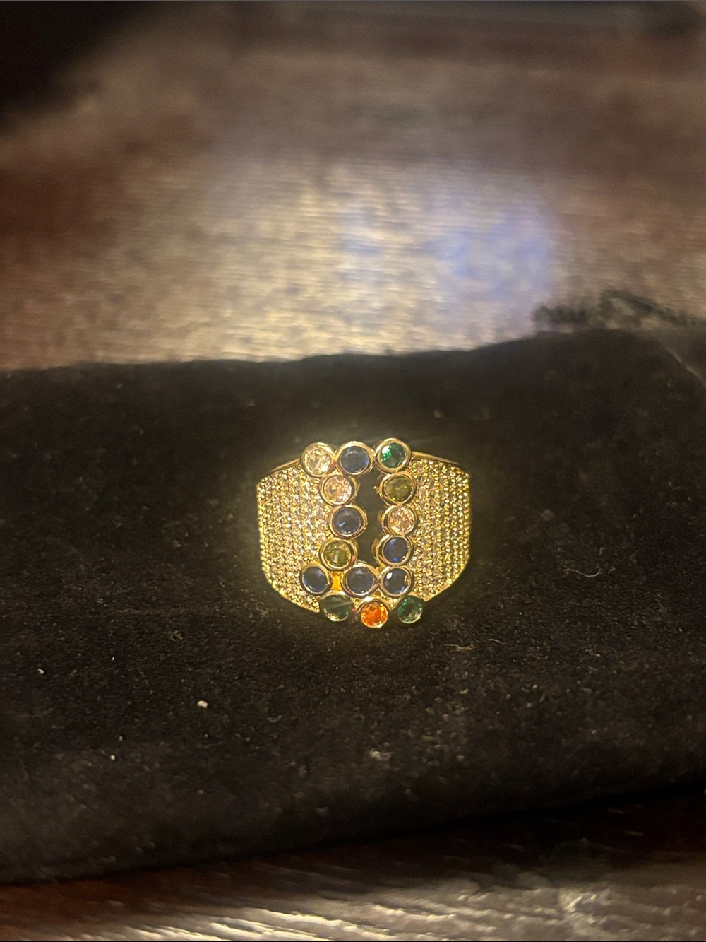 Size 8 adjustable Multicolor Gemstone Pavé Statement Ring